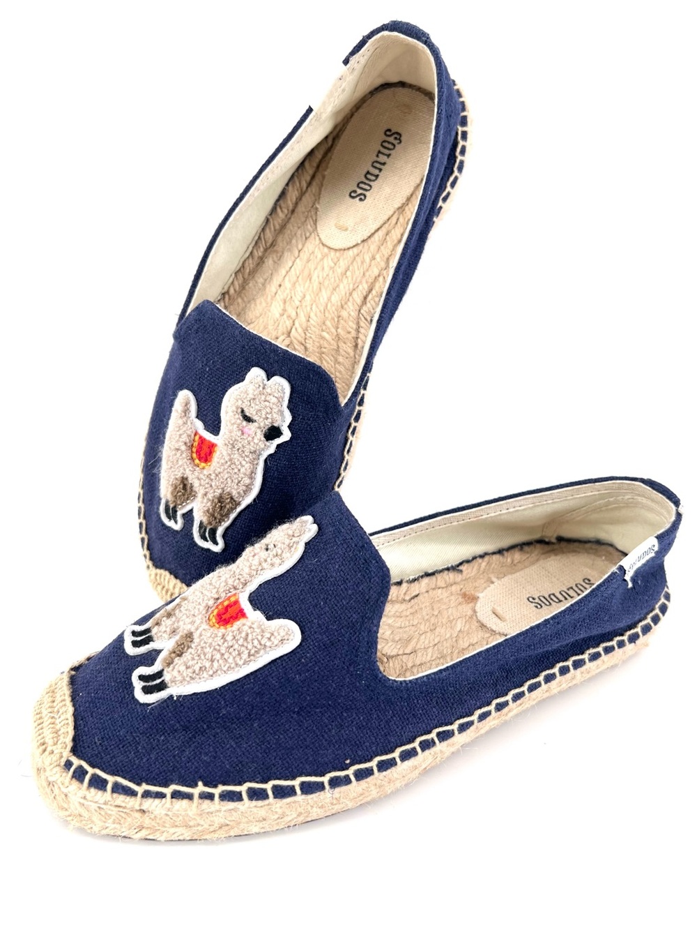 Soludos Chambray Llama Canvas Espadrilles Blue Size 8 Casual Slip-on Boho